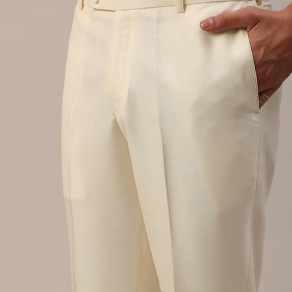Cream White Terry Rayon Jodhpuri Suit - Picture 3 of 5